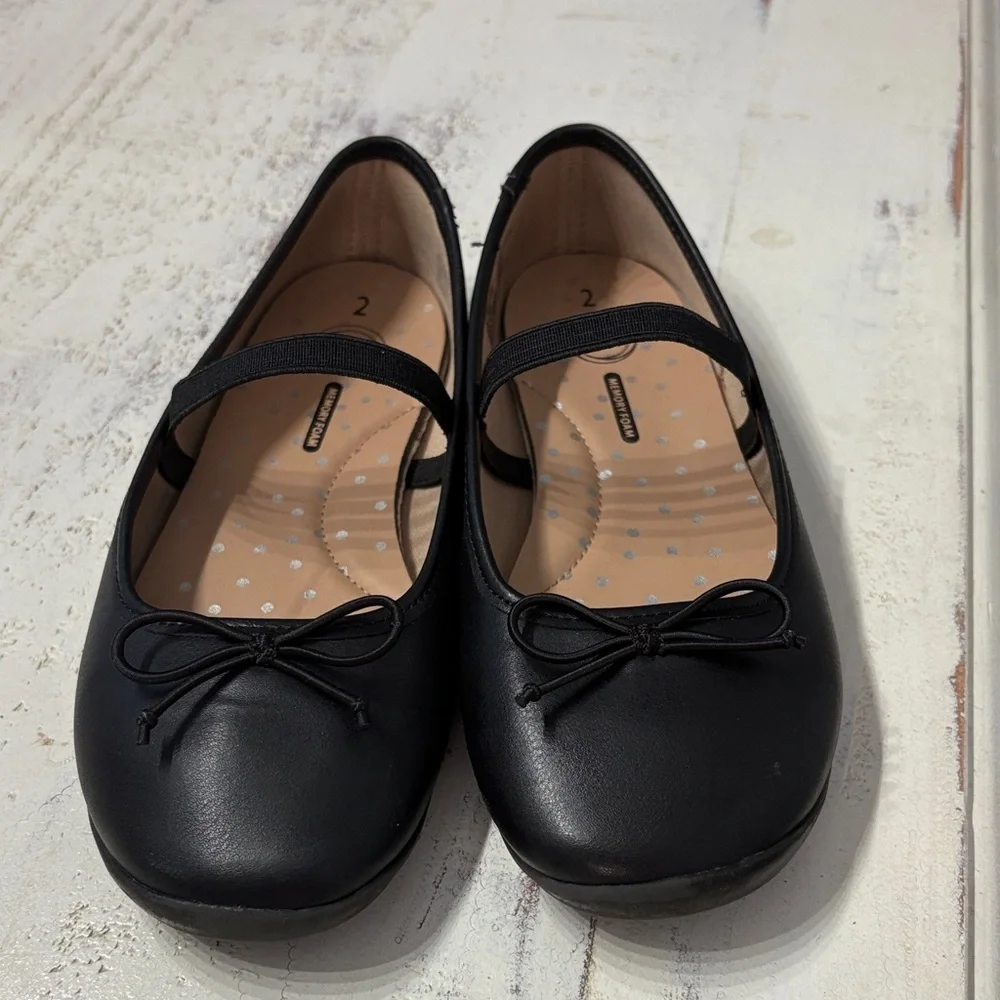 Wonder Nation Black ballet‎ flats Kids Dress Shoes Size 2 Girls